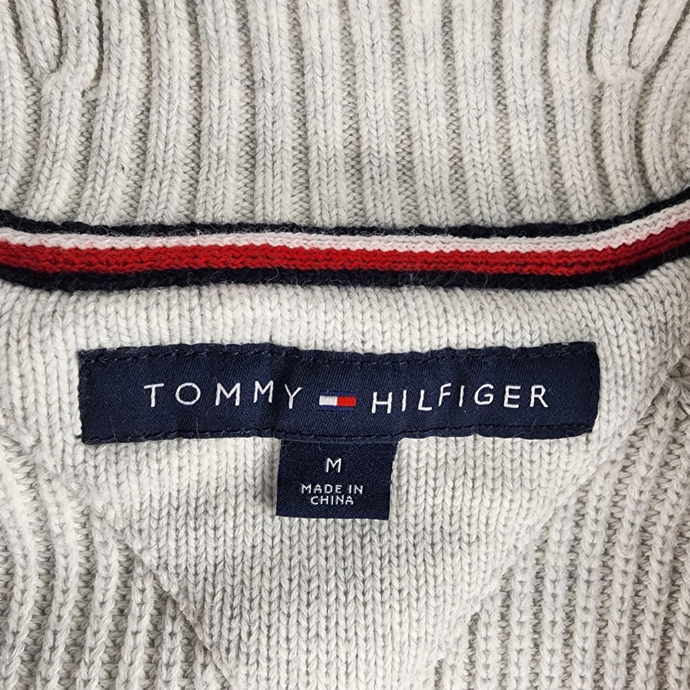 Tommy Hilfiger Cardigan Men Medium Gray Striped Shawl Collar 100% Cotton preppy - Picture 5 of 13